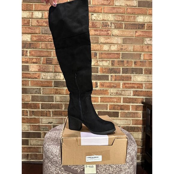 Brinley&Co Women's Over The Knee Boot Faux Suede Block Heel Zip Detail Black 7R - Picture 5 of 5
